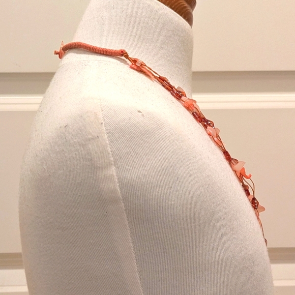 Vintage 19.5" Pink Natural Shell and Rope Necklace with Rhinestone Beads - Picture 5 of 6